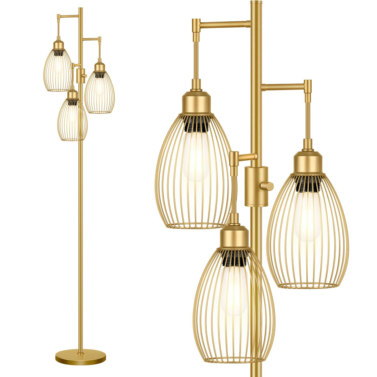Dimmable Floor Lamp, 3 x 800LM LED Edison Bulbs Included, Farmhouse Industrial Floor Lamp Standin... | Amazon (US)