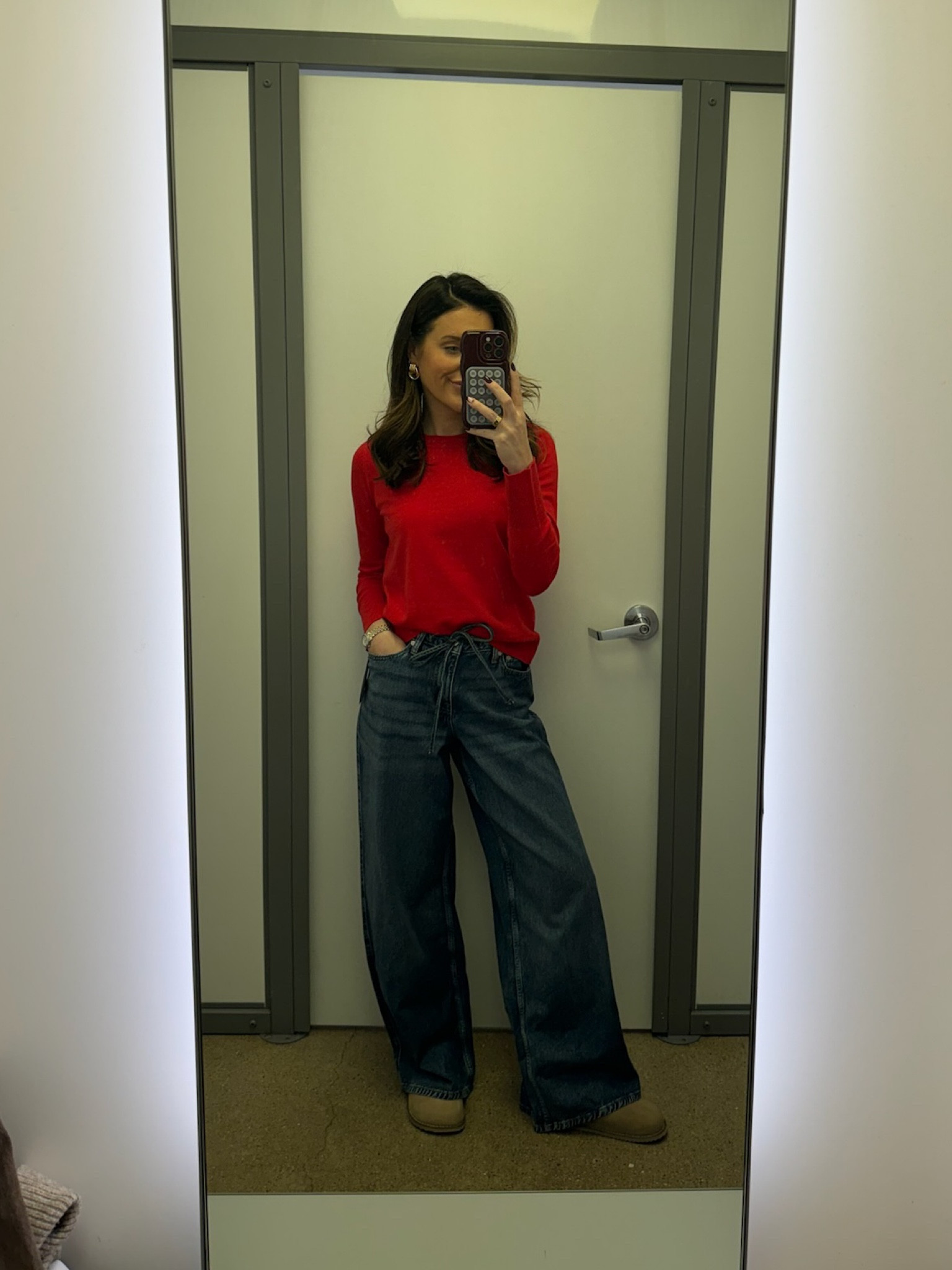 American eagle dreamy drape denim look alike from Walmart! Love the baggy fit, size down if you are in between. Paired it with a simple red sweater, this would be a cute casual vday outfit 

#LTKFindsUnder50 #LTKStyleTip