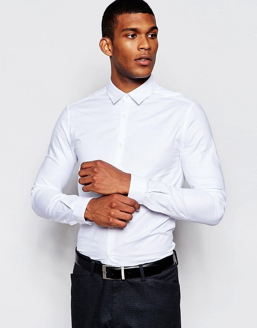 ASOS Skinny Fit Oxford Shirt In White With Long Sleeves | ASOS UK