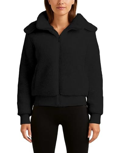 URBAN REPUBLIC Womens Sherpa Jacket - Fuzzy Warm Soft Sherpa Jacket Faux Fur Zip Up Hooded Bomber Women’s Coats (S-XL), Size Medium, Black | Amazon (US)