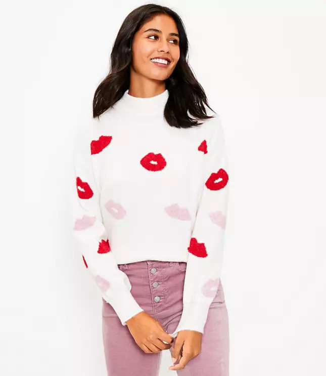 Lips Mock Neck Sweater | LOFT