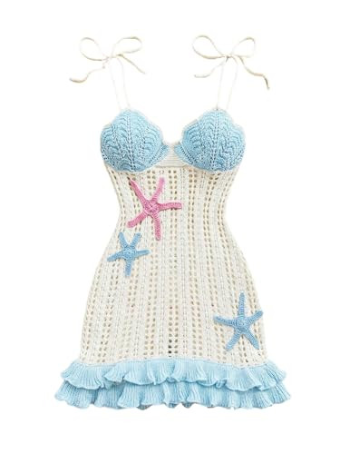 Floerns Women's Starfish Tie Shoulder Sweater Dress Layered Ruffle Beach Mini Dresses | Amazon (US)