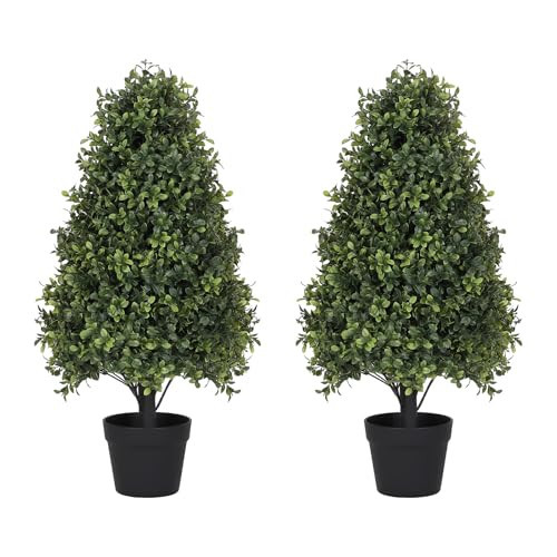 Azoco 30" Boxwood Topiary Trees Artificial Outdoor Set of 2, UV Resistant Faux Plants for Front Porch Planters, Realistic Cone-Shaped Fake Bushes & Shrubs, 2.5ft Evergreen Decoration | Amazon (US)