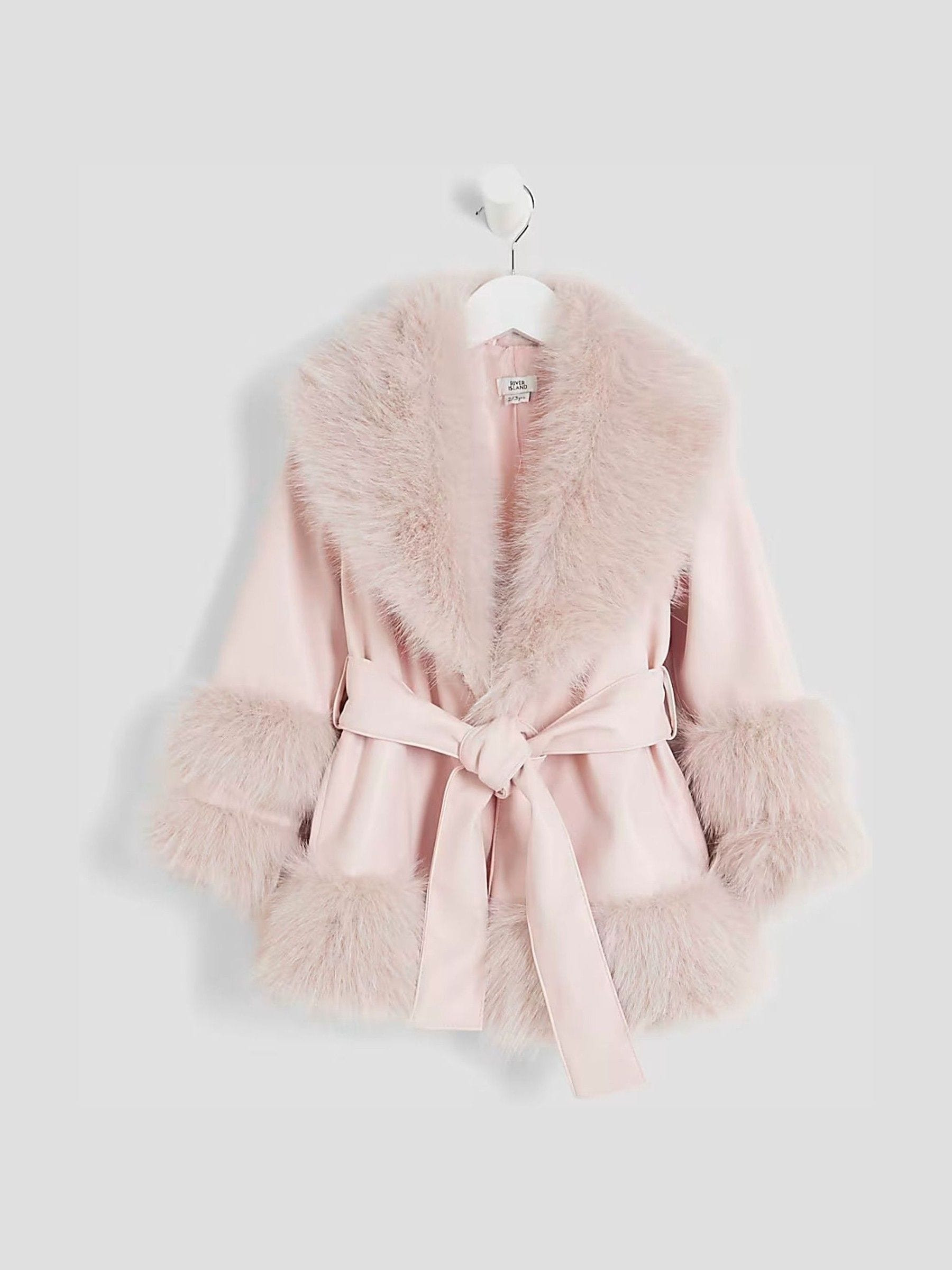 River Island River Island Pink Faux Leather Fur Wrap Coat | Next US