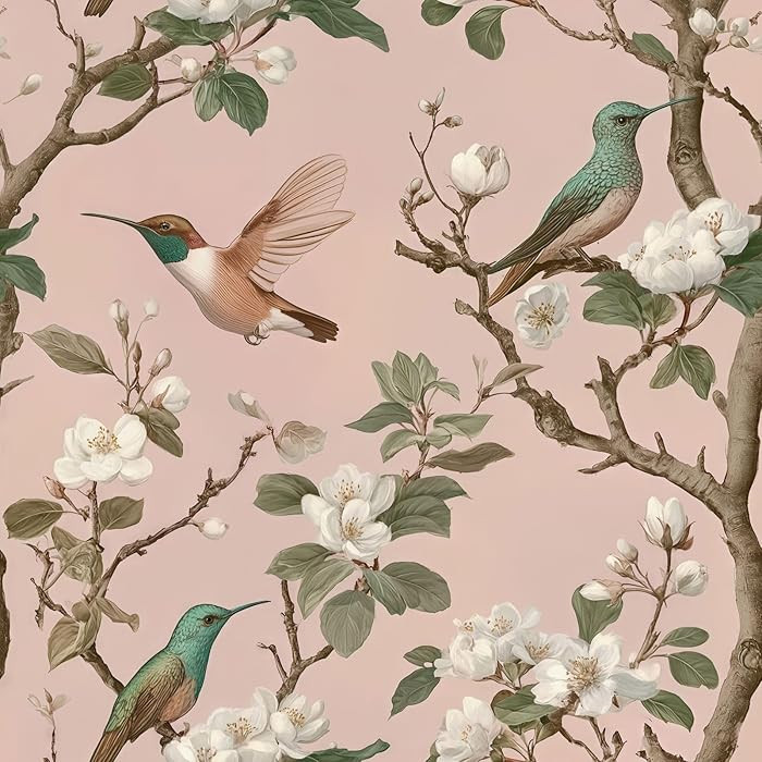 Peel and Stick Chinoiserie Vintage Wallpaper Removable Botanical Leaf Tree Bird Floral 17.7" x 23... | Amazon (US)