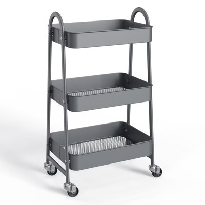 3-Tier Metal Rolling Utility Cart - Multi-Purpose Storage Organizer for Kitchen/Office/Laundr | Target