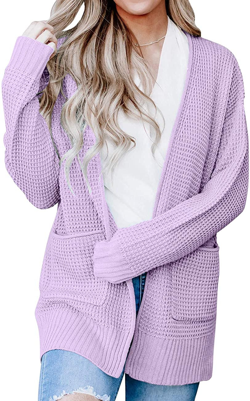 MEROKEETY Womens Long Sleeve Waffle Knit Cardigan Open Front Side Slit Sweater | Amazon (US)