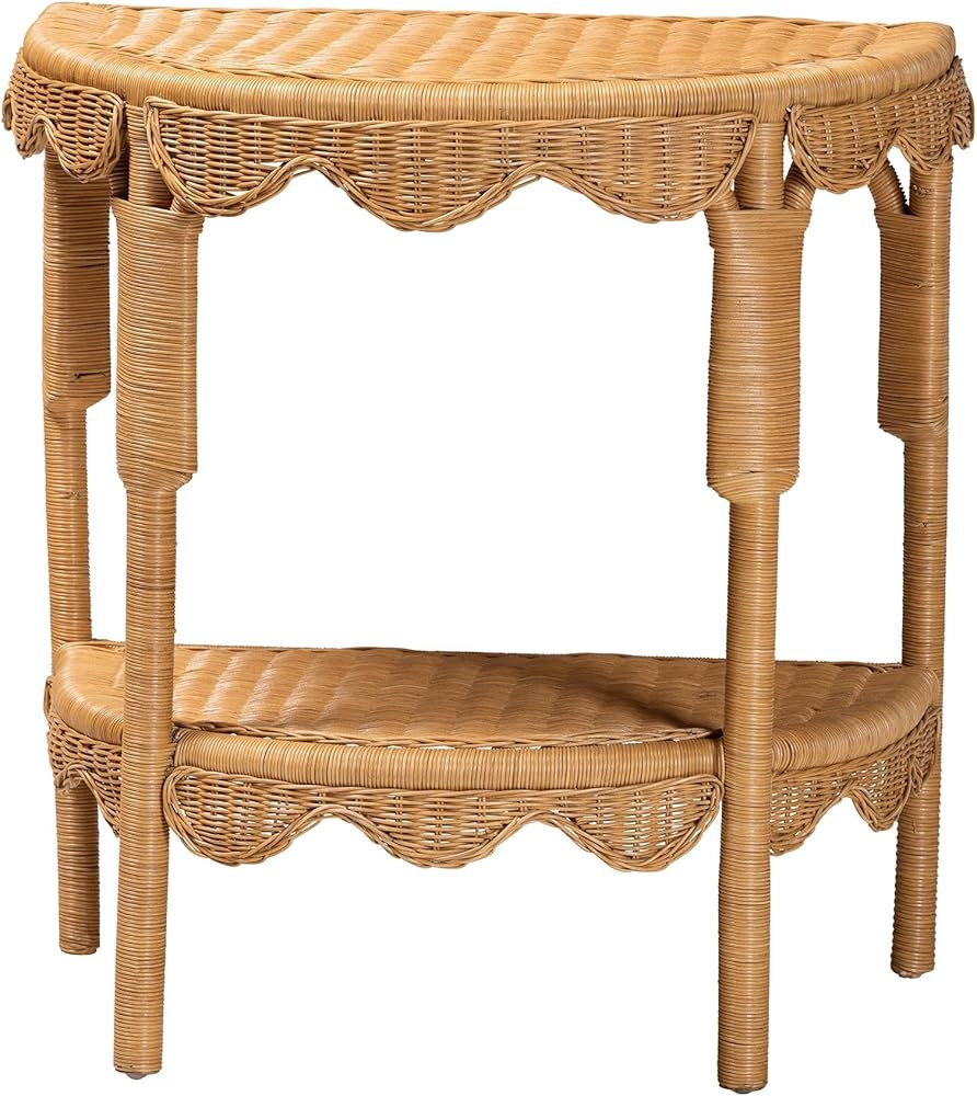Bali & pari Paisley Bohemian Scallop Light Honey Rattan Console Table | Amazon (US)
