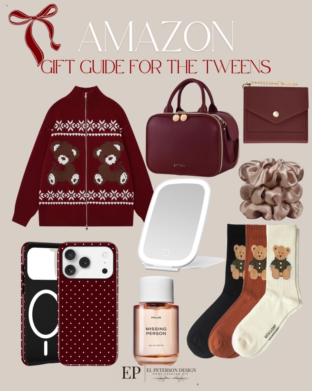 Amazon 
Gift guide for the teens
Sweater
Socks
Phone cover
Scrunchies
Mirror
Travel bag
Wallet
Travel mirror 

#LTKGiftGuide #LTKFindsUnder50 #LTKFindsUnder100