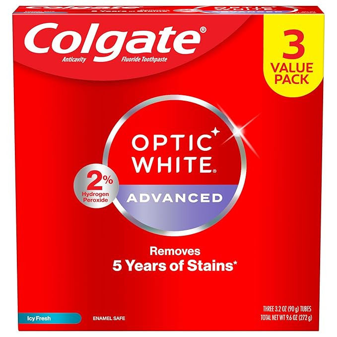 Colgate Optic White Advanced Hydrogen Peroxide Toothpaste Pack, Teeth Whitening Toothpaste, Ename... | Amazon (US)