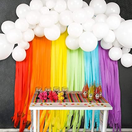 JOYYPOP Rainbow Party Decorations with White Balloon Garland and Rainbow Crepe Paper Streamers fo... | Amazon (US)