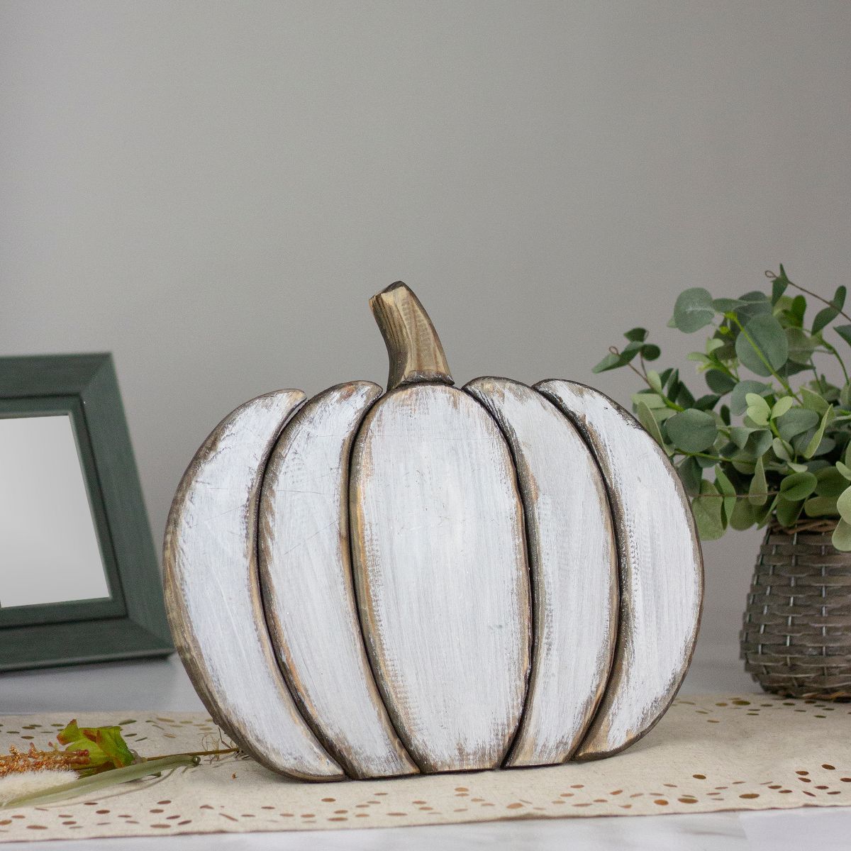 Northlight 13.75 White Wooden Pumpkin Fall Harvest Decoration | Target
