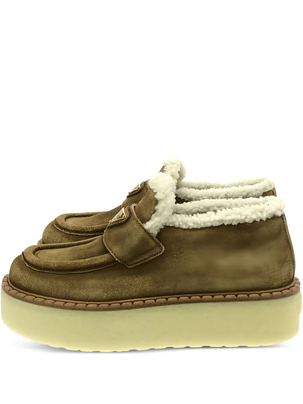 Prada Pre-Owned shearling-lined slip-on loafers - Neutrals | Farfetch Global