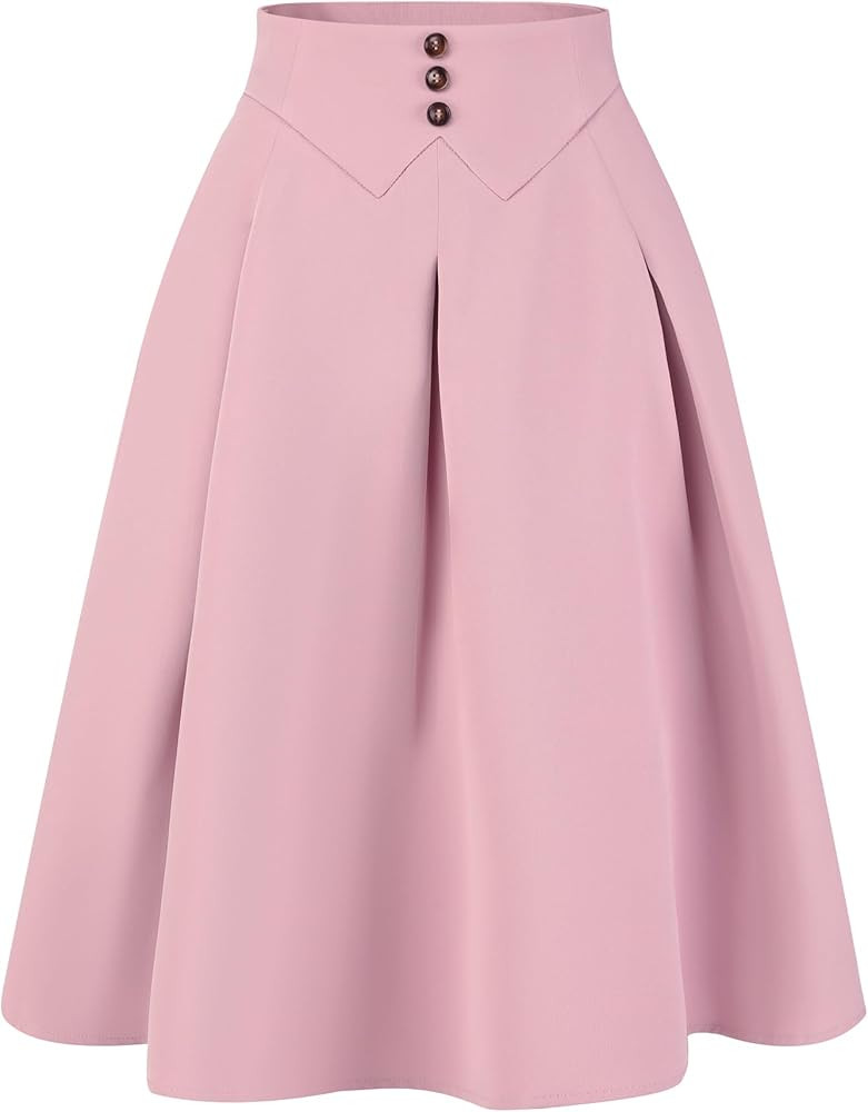Allegra K Casual Office A-Line Skirt for Women's Knee Length Button Decor Midi Pleated Skirts | Amazon (US)