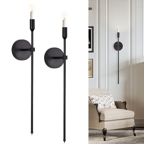 Black Candle Sconces Long Wall Candle Holder, Set of 2 Large Wall Candle Sconce Modern Chic Home Decor for Bedroom, Dining Room, Living Room 23" | Amazon (US)