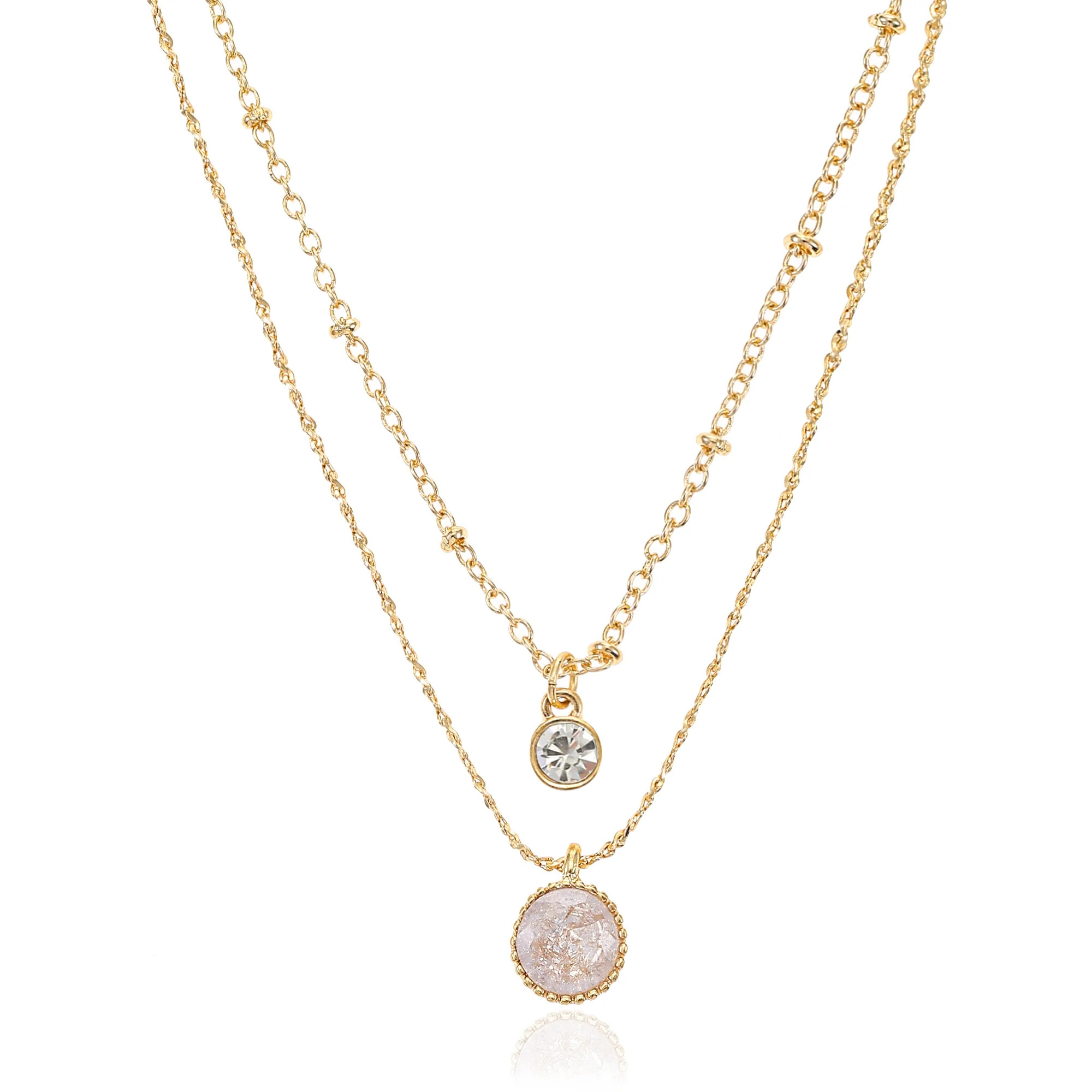 Time and Tru Women’s Layered Necklace with Cubic Zirconia Pendant - Walmart.com | Walmart (US)