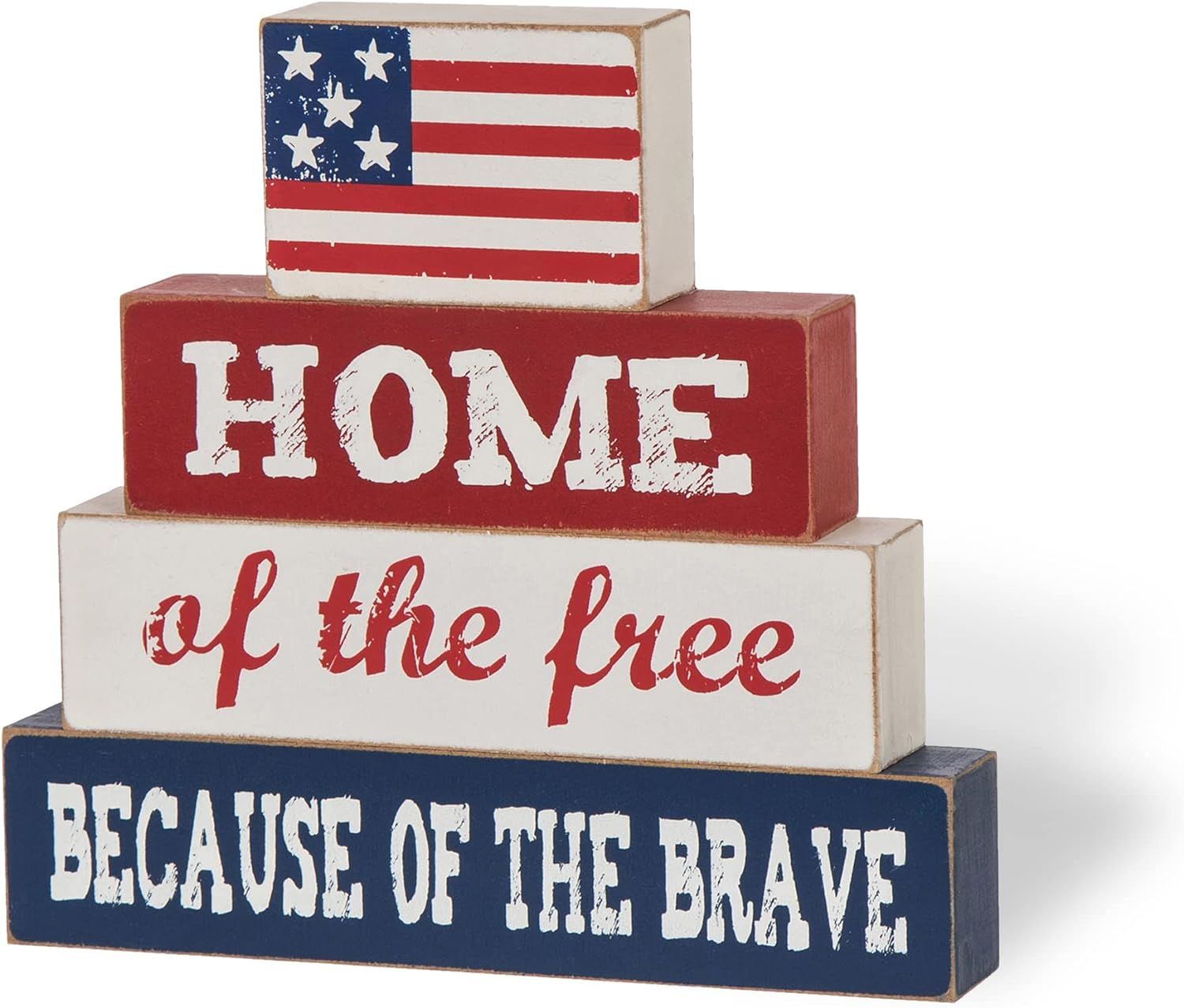 Glitzhome Patriotic American Flag Wooden Block 8”H Distressed Home of The Free Because of The B... | Amazon (US)
