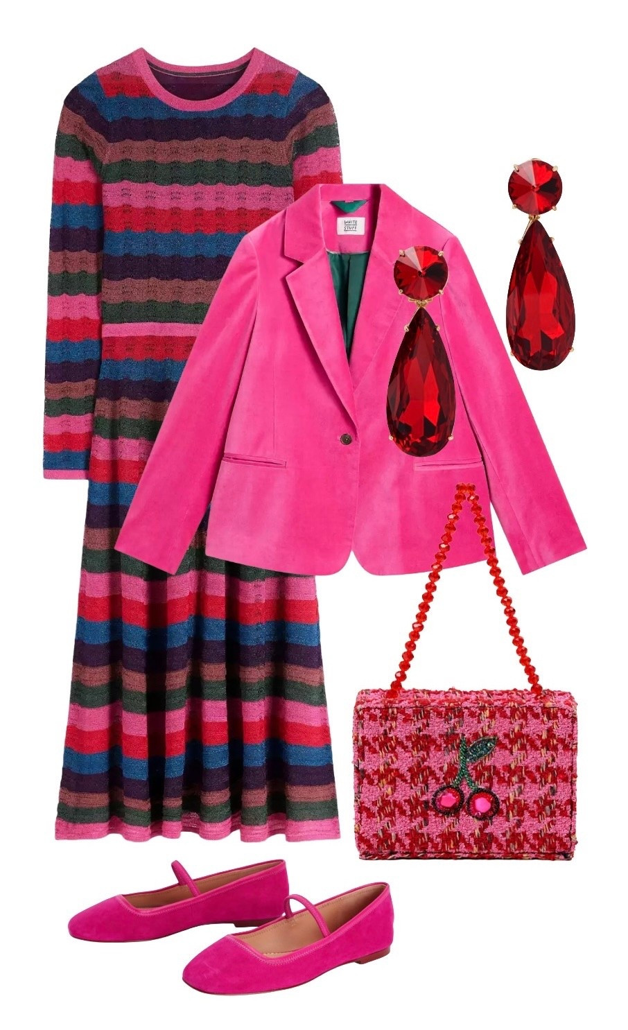 The new Metallic Wave Multi Stripe Midi Dress by Boden is sure to sell out - style with Boden’s pink Thea Mary Jane flats (on sale), Evelyn Pink Cotton Velvet Blazer by White Stuff (25% off this Black Friday) which looks amazing with jeans too! 👖 

Splurge  on the Caroline Herera Red Gold Tone Crystal Drop Statement Earrings at Net a Porter & the Cherry on Top Mini Tweed Bag by Simitri at Wolf & Badger - both of which would also make fab Christmas gifts 🍒 

#LTKfestive #LTKsale #LTKwinter