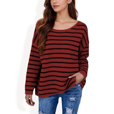 Anna-Kaci Women's Striped Boatneck Sweater with Relaxed Fit - Medium, Red | Target