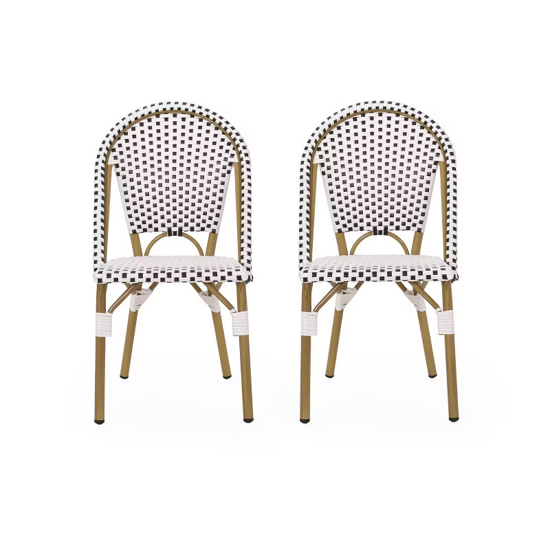 Elize 2pk Outdoor French Bistro Chairs - Black/White/Bamboo - Christopher Knight Home | Target