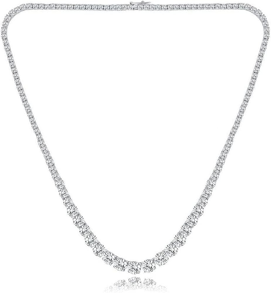 MDFUN Tennis Necklace 18K White Gold Plated | Graduated 3.0-6.0mm Round Cut Cubic Zirconia Faux D... | Amazon (US)