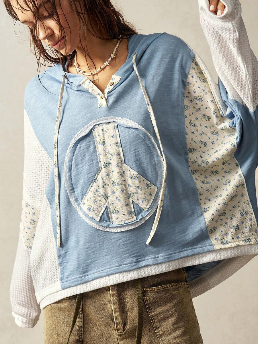 Bohemela Women's Casual Loose Ditsy Floral Hoodie T-Shirt | SHEIN