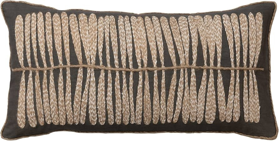 Bloomingville Cotton Lumbar Jute Embroidery, Charcoal and Natural Pillows, 27" L x 14" W x 1" H, ... | Amazon (US)