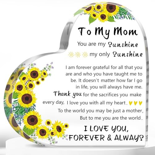 Mothers Day Mom Gifts for Mom from Daughter Son, 5.9×5.9 inch Delicate Heart Plaque, Birthday Sign Present Idea, First Mothers Day Christmas Stocking Stuffers Birthday Acrylic Gifts for Mama Stepmom | Amazon (US)