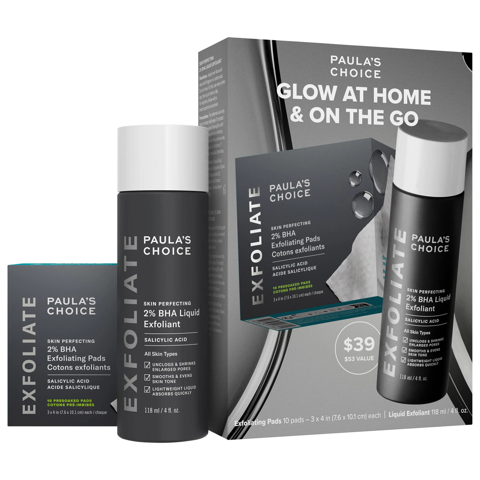Paula's Choice Home & Away Kit with 2% BHA Exfoliating Toner & Toner Pads for Clear Skin | Sephora (US)
