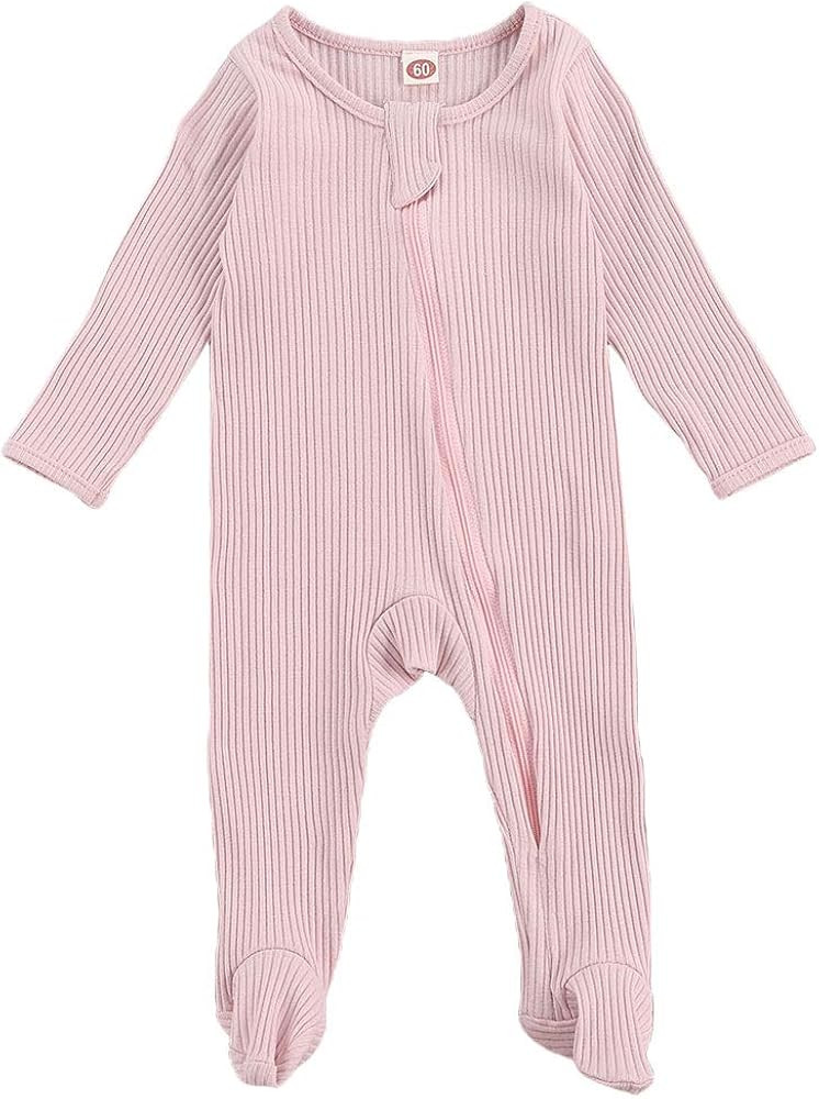 Newborn Baby Girl Boy Footie Romper Leaves Print One Piece Jumpsuit Sleeper with Headband Clothes | Amazon (US)