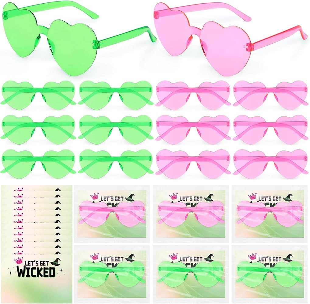 12 Sets Witch Party Favor Supplies Pink and Green Hear Sunglasses Bulk with Witch Themed Thank You Cards Trendy Birthday Sunglasses Accessories for Witch Party Pink and Green Party Favor | Amazon (US)