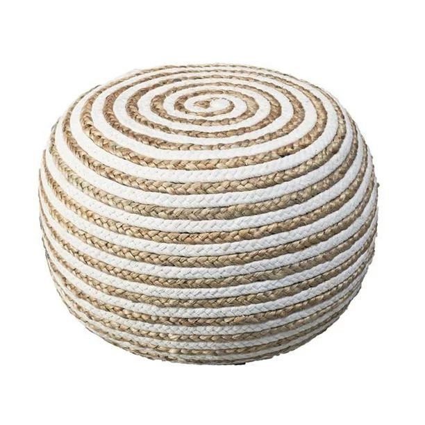 LR Home Corcovado Chipper Braided Jute Spiral Natural / White 20 in. x 14 in. Pouf Ottoman | Walmart (US)