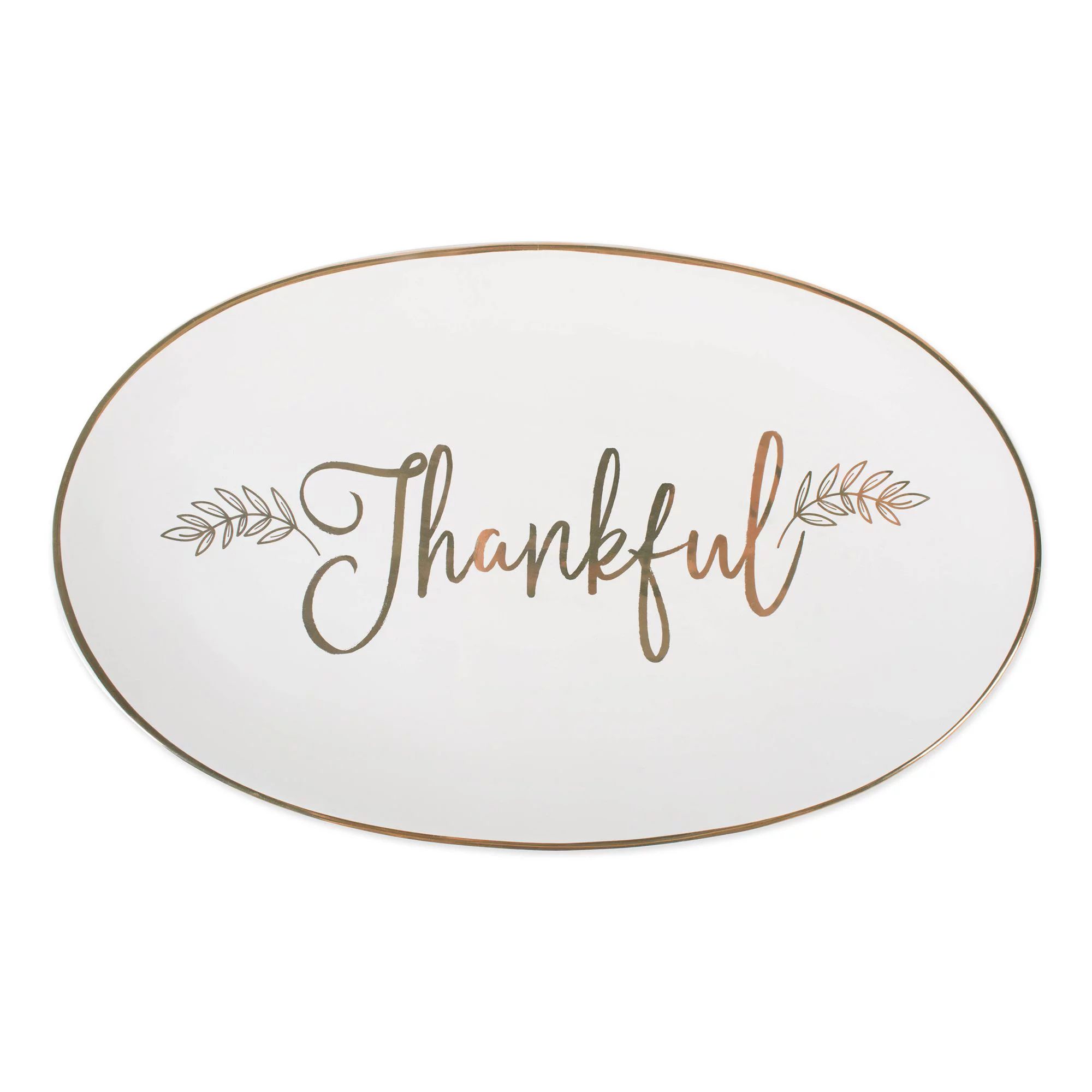 15" White and Gold Hand Painted Thankful Serving Platter - Walmart.com | Walmart (US)