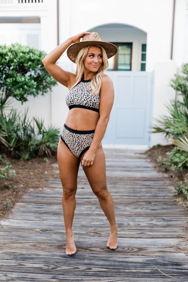 Catch The Ocean Leopard Print Brown Bikini Bottom | The Pink Lily Boutique