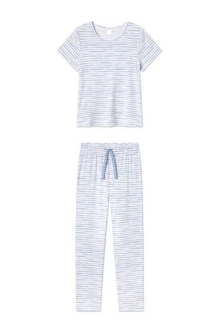 DreamKnit Ribbon Short-Long Set in Dusty Blue Watercolor Stripe | Lake Pajamas