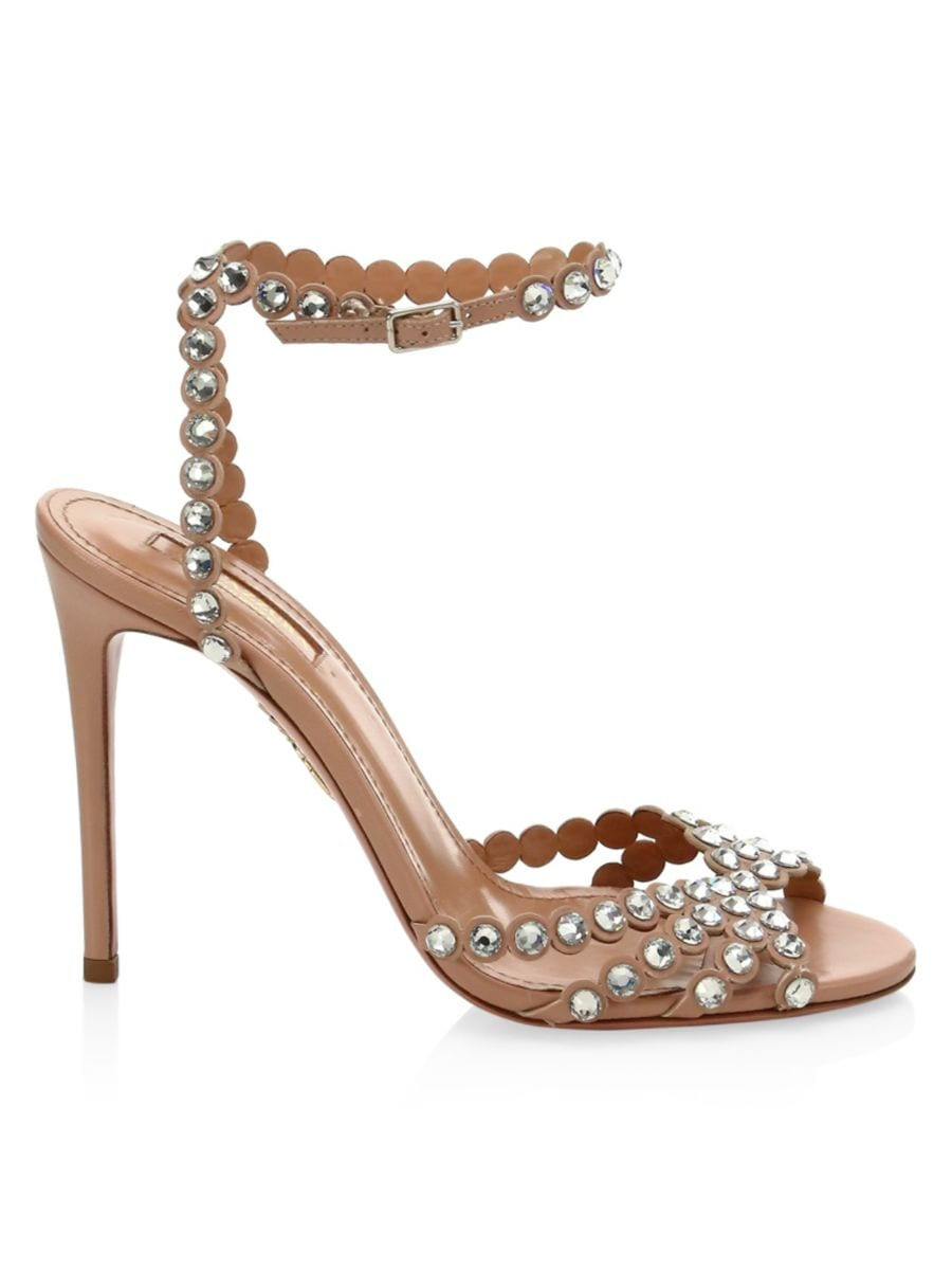 Aquazzura Tequila Crystal-Embellished Leather Sandals | Saks Fifth Avenue