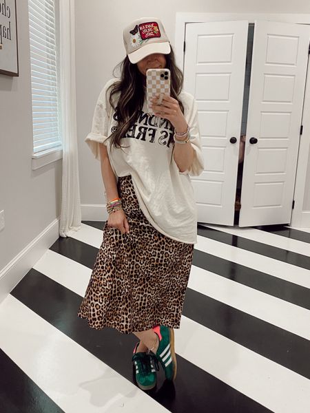 leopard silk skirt true to size (wearing small)
Adidas gazelles run big - size down 

#LTKFindsUnder50 #LTKFindsUnder100 #LTKStyleTip