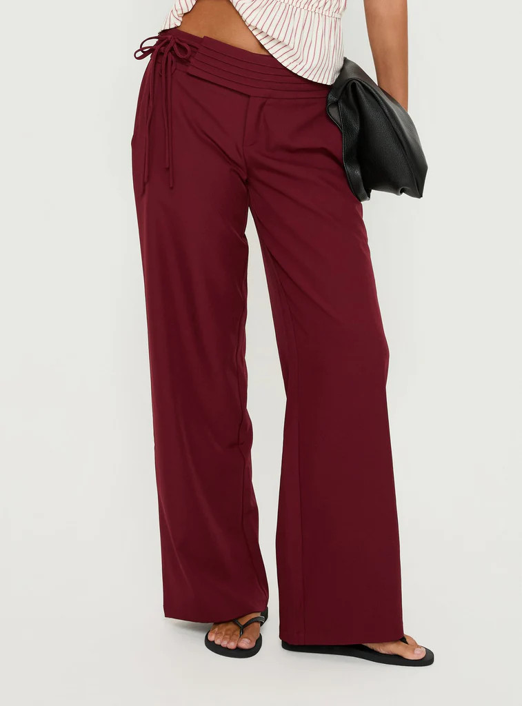 Good Riddance Pleat Tie Slouch Pants Burgundy | Princess Polly US