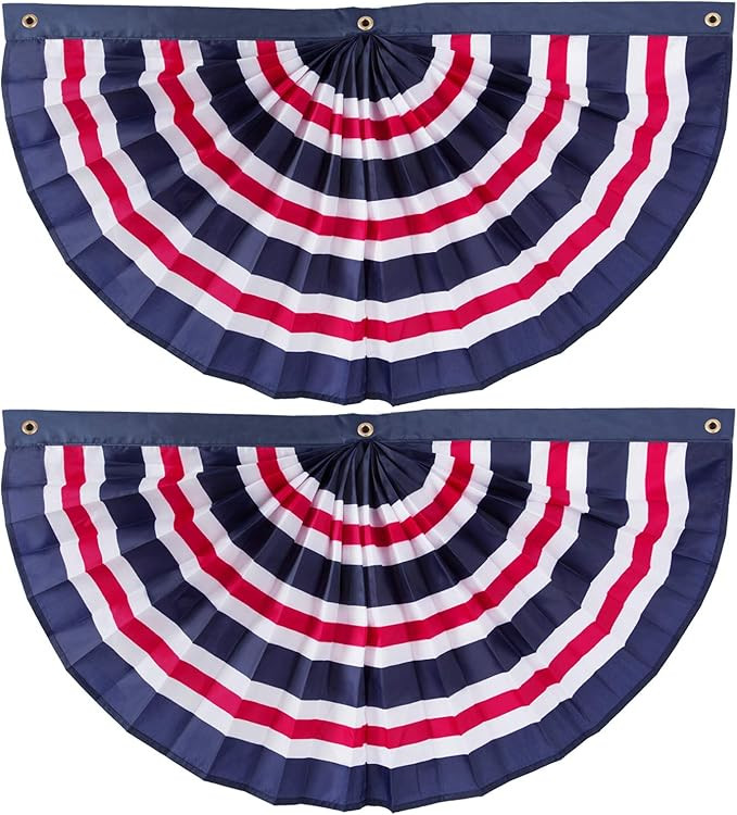 (2 Pack) 60”x30” Striped Red, White and Blue Patriotic Nylon Pleated Bunting Flag Decor w/ Gr... | Amazon (US)