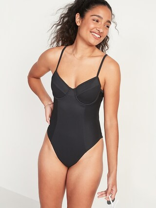Textured-Rib High-Cut One-Piece Swimsuit for Women | Old Navy (US)