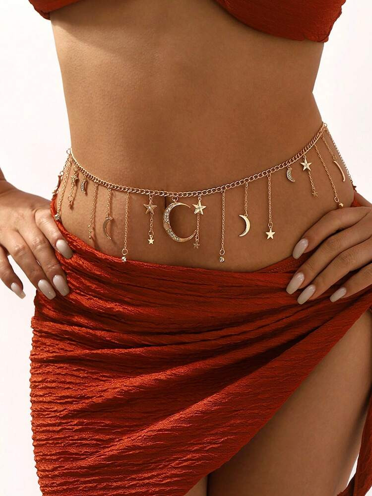 1pc Star & Moon Tassel Pendant Waist Chain, Women's Jewelry For Party, Beach, Casual Events | SHEIN