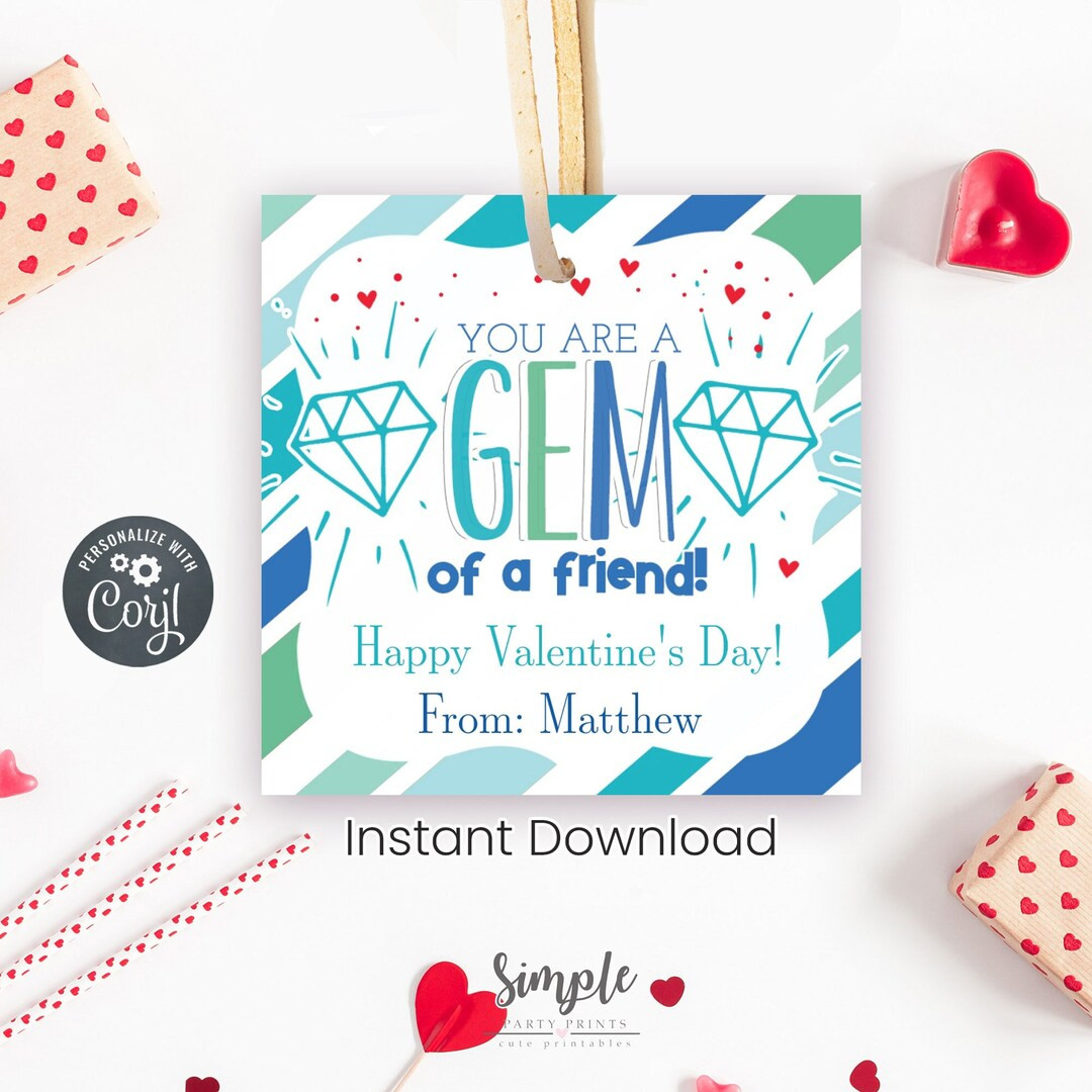Printable Ring Pop Valentine's Day Gift Tags, Classroom Exchange Cards for Kids, Gem Friend Valen... | Etsy (US)