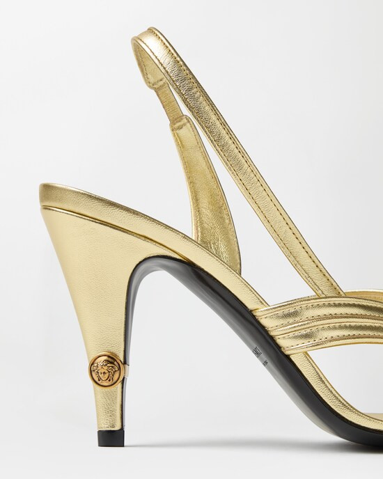 Gianni Metallic Nappa Sandals 90 mm | Versace (US)