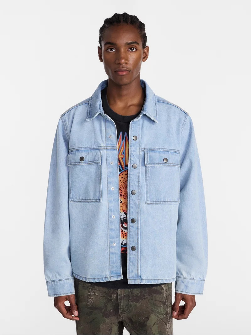 No Boundaries Denim Shacket with Long Sleeves, 100% Cotton 14 oz Denim, Men's XS-4XLT | Walmart (US)