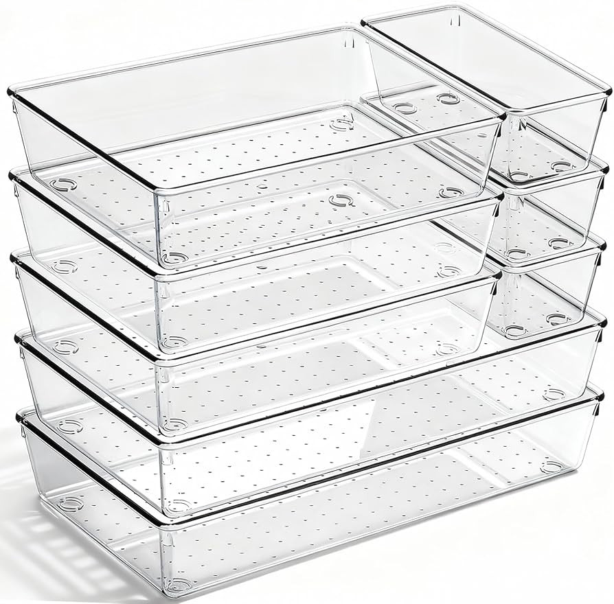 8 Pack Large Clear Plastic Drawer Organizer Bins - Acrylic Bathroom Drawer Organizer Trays - Heav... | Amazon (US)