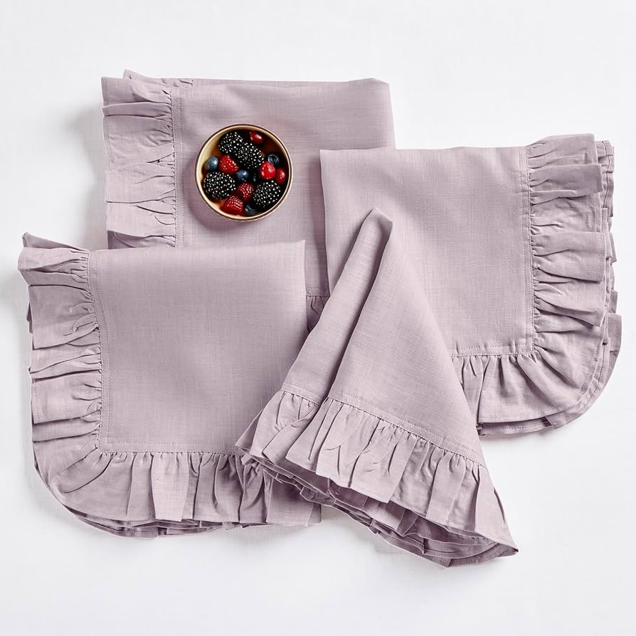 Solino Home Linen Ruffle Napkins Set of 4-100% Pure Linen Lilacs Dinner Napkins Cloth 20 x 20 Inc... | Amazon (US)
