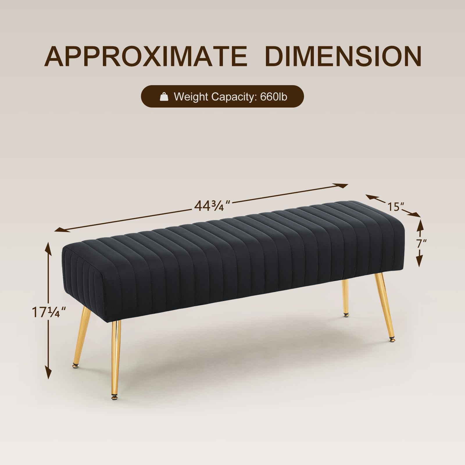 Furnimart 44 Inch Bedroom Ottoman Bench, Black Upholstered End of Bed Bench with Gold Legs for Li... | Amazon (US)