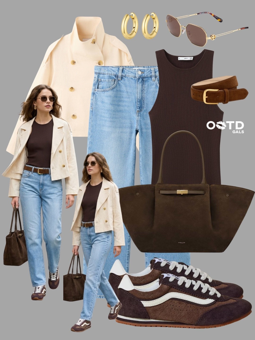 Neutral Layers Done Right 🤍🤎

Soft beige, rich chocolate, and classic denim come together for that effortless everyday look that always feels put together. It’s relaxed, timeless, and quietly elevated.

The kind of outfit you’ll reach for on repeat.

✨ Style Details:
• Cropped beige trench for a clean, structured layer  
• Chocolate brown fitted top for contrast and depth  
• Light-wash straight jeans for a casual balance  
• Brown sneakers for a laid-back finish  
• Oversized brown tote for a chic, practical touch  
• Slim belt to define the waist  
• Gold hoops + sunglasses for that polished vibe  

Easy neutrals, elevated energy ✨

#LTKStyle #LTKCasual #LTKCapsule

#LTKgrwm #LTKSeasonal #LTKootd