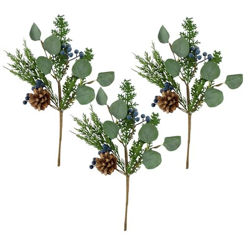 AuldHome Blue Berry Greenery Picks (Set of 3, 16-Inch); Juniper Tree Floral Picks for Christmas and Seasonal Decor | Amazon (US)