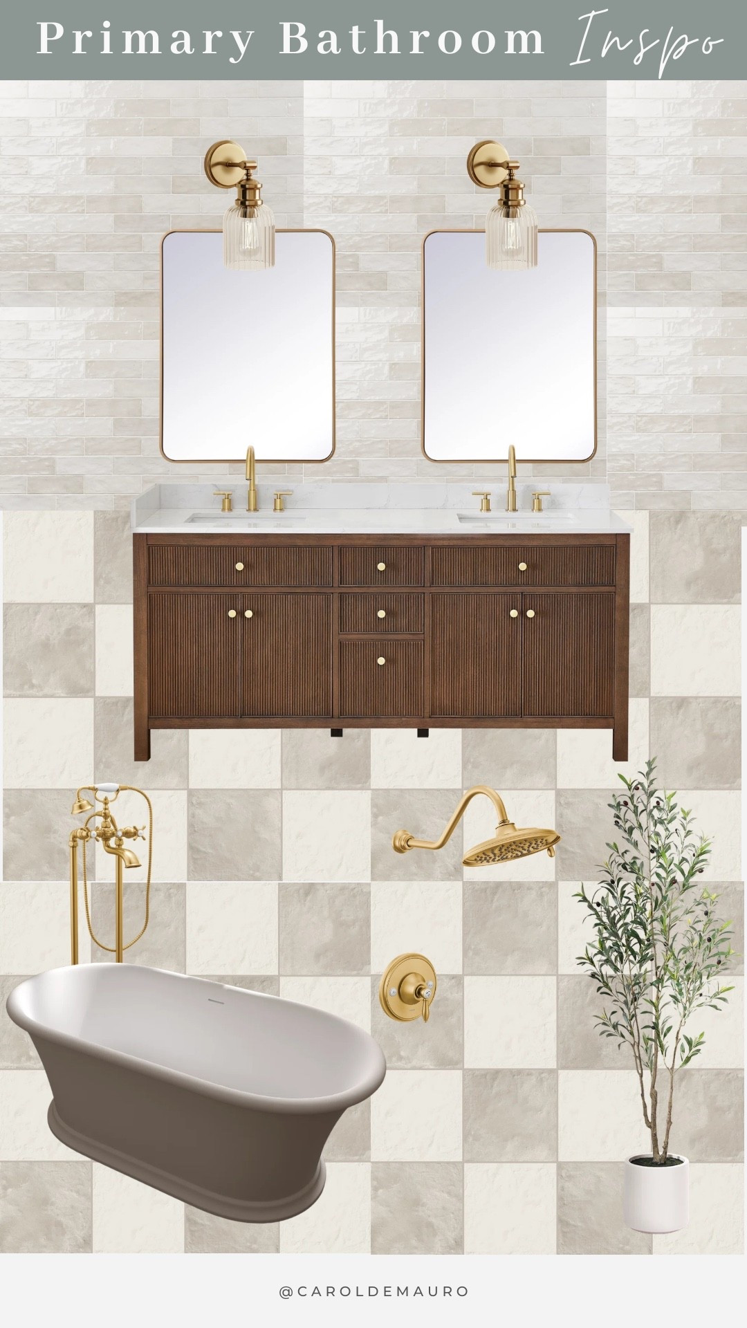 Currently planning our new primary bathroom renovation and I’m loving the moodboard we put together! Everything is from @wayfair and they have everything I need to make this bathroom look exactly how we envisioned it. Linked my favorite tiles, vanity, hardware and more! 

#ad #wayfair #WayfairPartner